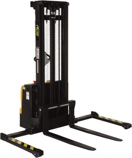 Vestil - 2,200 Lb Capacity, 125" Lift Height, Battery Powered Stacker - 2-1/8" Lowered Height, 42" Fork Length, 50" Overall Width - Makers Industrial Supply