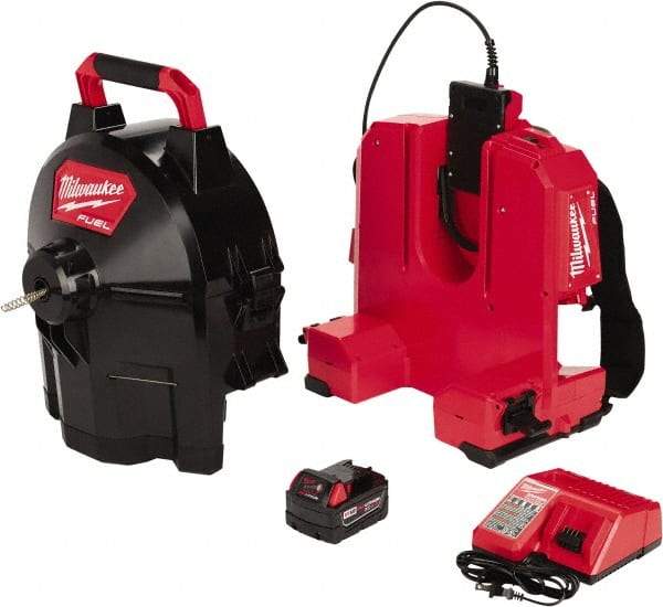 Milwaukee Tool - 18V Battery Battery Drain Cleaning Machine - For 1-1/4" to 4" Pipe, 75' Cable - Makers Industrial Supply