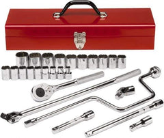 Proto - 26 Piece 1/2" Drive Chrome Finish Socket Set - 12 Points, 3/8" to 1-1/2" Range, Inch Measurement Standard - Makers Industrial Supply