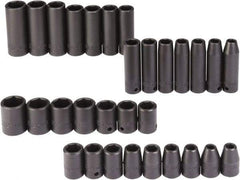 Proto - 30 Piece 1/2" Drive Black Finish Deep Well Impact Socket Set - 6 Points, 8mm to 24mm Range, Metric Measurement Standard - Makers Industrial Supply