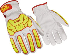 Ringers Gloves - Size 2XL (12), ANSI Cut Lvl 3, Goatskin Leather Cut Resistant Gloves - Hook & Loop Cuff, White/Hi-Vis Yellow, Paired - Makers Industrial Supply