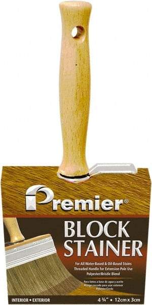 Premier Paint Roller - 5" Flat Polyester/Natural Stainer Brush - 3" Bristle Length, 5-1/4" Wood Threaded Wood Handle - Makers Industrial Supply