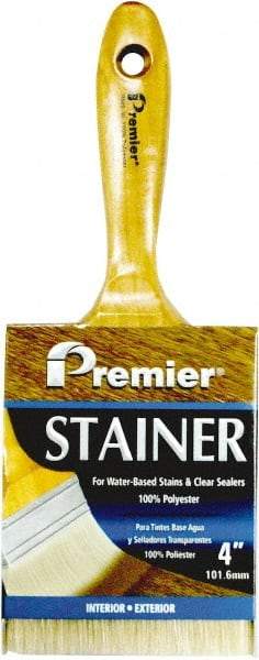 Premier Paint Roller - 4" Flat Polyester Stainer Brush - 3" Bristle Length, 6-1/2" Wood Beavertail Handle - Makers Industrial Supply