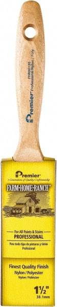 Premier Paint Roller - 1-1/2" Flat Nylon/Polyester General Purpose Paint Brush - 2-1/2" Bristle Length, 4-3/4" Wood Beavertail Handle - Makers Industrial Supply