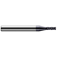 Corner Radius End Mill: 0.07″ Dia, 0.21″ LOC, 0.005″ Radius, 4 Flutes, Solid Carbide 1-1/2″ OAL, 1/8″ Shank Dia, 30 ° Helix, AlTiN Coated, Corner Radius End