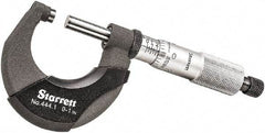 Starrett - 0 to 1" Range, 0.0001" Graduation, Mechanical Outside Micrometer - Ratchet Thimble, 3/4" Throat Depth, Accurate to 0.00005" - Makers Industrial Supply