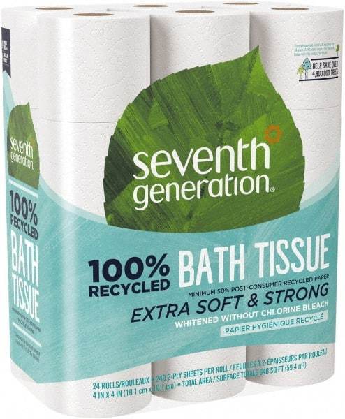 Seventh Generation - 960' Roll Length x 4" Sheet Width, Standard Roll Toilet Tissue - 240 Sheets per Roll, 2 Ply, White, Recycled Fiber - Makers Industrial Supply