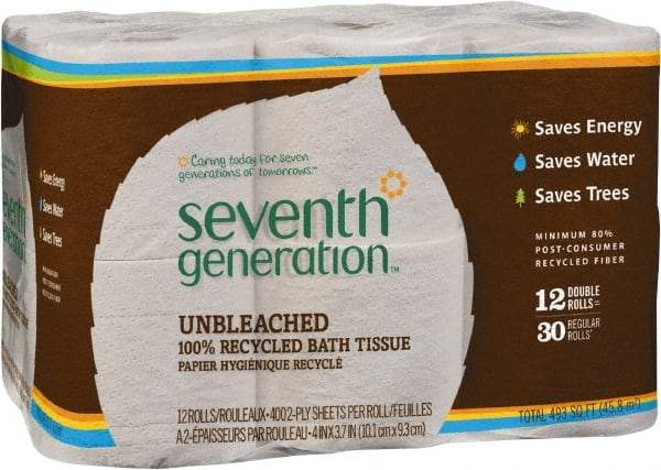 Seventh Generation - 1,600' Roll Length x 3.7" Sheet Width, Standard Roll Toilet Tissue - 400 Sheets per Roll, 2 Ply, Natural, Recycled Fiber - Makers Industrial Supply