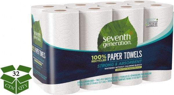 Seventh Generation - Perforated Roll of 2 Ply White Paper Towels - 11" Wide, No Added Dyes or Fragrances, 100% Recycled - Makers Industrial Supply