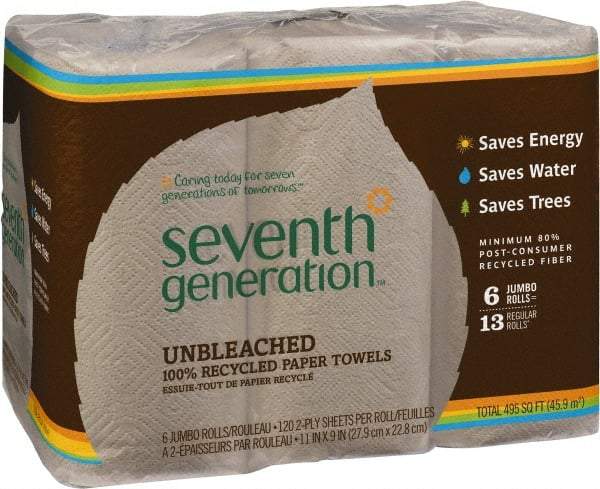 Seventh Generation - Perforated Roll of 2 Ply Brown Paper Towels - 11" Wide, No Added Dyes or Fragrances, Unbleached, 100% Recycled - Makers Industrial Supply