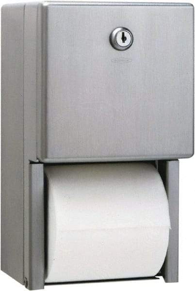 Bobrick - Standard Double Roll Stainless Steel Toilet Tissue Dispenser - 6-1/4" Wide x 11" High x 6" Deep, Silver - Makers Industrial Supply