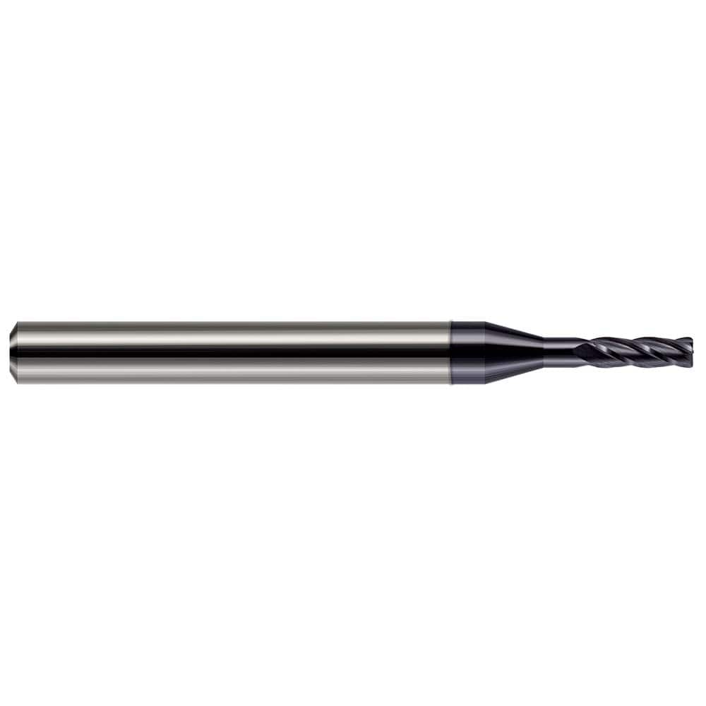 Corner Radius End Mill: 0.078″ Dia, 15/64″ LOC, 0.01″ Radius, 4 Flutes, Solid Carbide 1-1/2″ OAL, 1/8″ Shank Dia, 30 ° Helix, AlTiN Coated, Corner Radius End