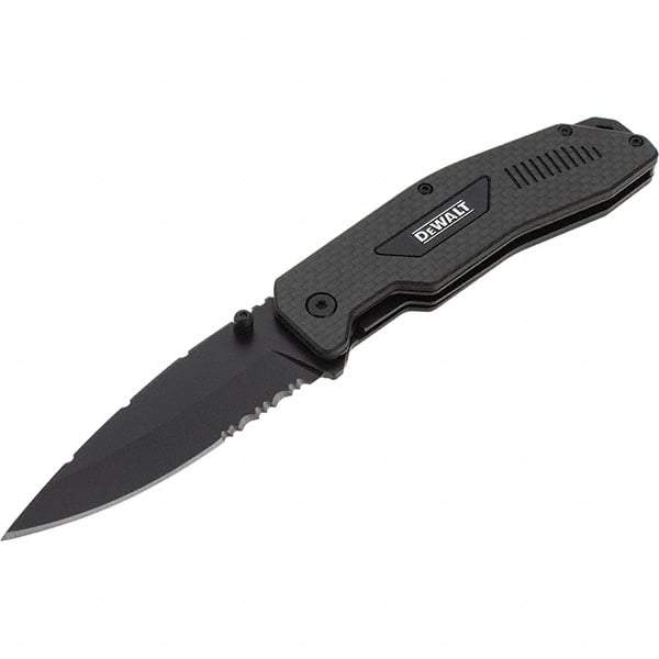 Stanley - 3-1/2" Blade, 8" OAL, Serrated & Straight Pocket Knife - 4-3/4" Closed Length, Carbon Fiber, 1 Blade, 1 Edge - Makers Industrial Supply