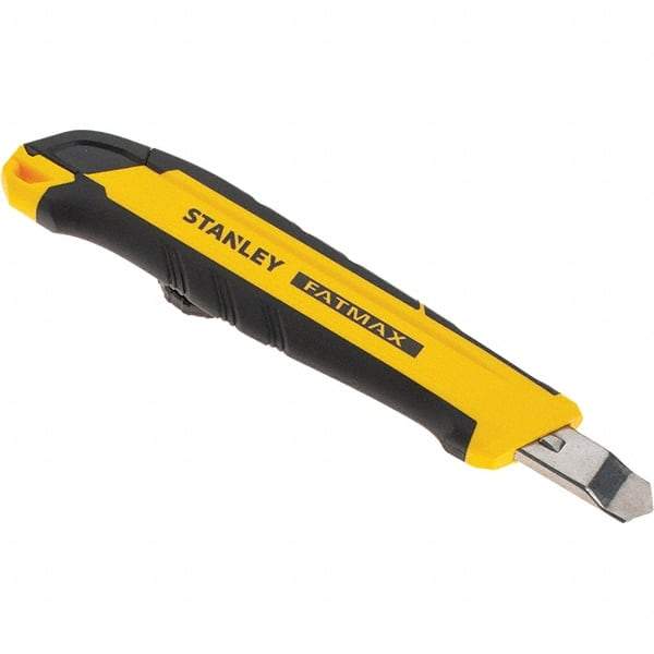 Stanley - Snap Utility Knife - 3.4" Carbon Steel Blade, Yellow & Black Bi-Material -ABS/TPR Handle, 1 Blade Included - Makers Industrial Supply