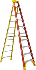 Werner - 9 Steps, 10' High, Type IA Rating, Fiberglass Step Ladder - 300 Lb Load Capacity, 31-13/64" Base Width - Makers Industrial Supply