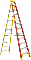 Werner - 11 Steps, 12' High, Type IA Rating, Fiberglass Step Ladder - 300 Lb Load Capacity, 34" Base Width - Makers Industrial Supply