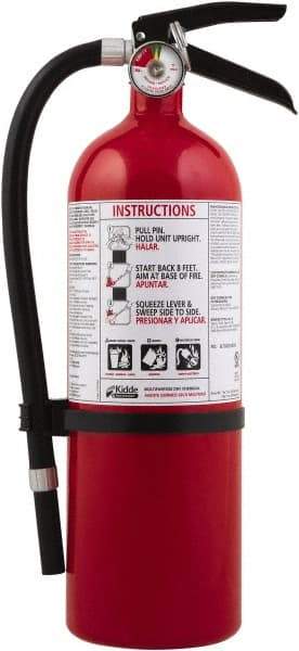 Kidde - 5 Lb, 3-A:40-B:C Rated, Dry Chemical Fire Extinguisher - 4-1/2" Diam x 16.07" High, 195 psi, 18' Discharge in 15 sec, Seamless Aluminum Cylinder - Makers Industrial Supply