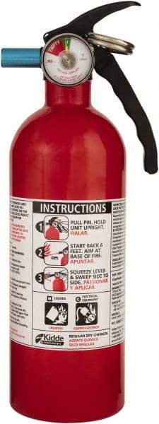 Kidde - 2 Lb, 5-B:C Rated, Dry Chemical Fire Extinguisher - 3-1/4" Diam x 10.95" High, 100 psi, 12' Discharge in 12 sec, Seamless Aluminum Cylinder - Makers Industrial Supply