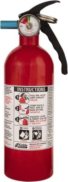 Kidde - 1.5 Lb, 5-B:C Rated, Dry Chemical Fire Extinguisher - 3-1/4" Diam x 11.65" High, 100 psi, 8' Discharge in 12 sec, Seamless Aluminum Cylinder - Makers Industrial Supply