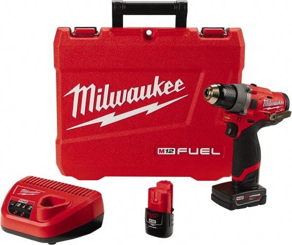 Milwaukee Tool - 12 Volt 1/2" Chuck Pistol Grip Handle Cordless Drill - 0-1700 RPM, Keyless Chuck, Reversible, 2 Lithium-Ion Batteries Included - Makers Industrial Supply