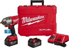 Milwaukee Tool - 1/2" Drive 18 Volt Pistol Grip Cordless Impact Wrench & Ratchet - 1,800 RPM, 0 to 2,400 BPM, 1,100 Ft/Lb Torque, 2 Lithium-Ion Batteries Included - Makers Industrial Supply