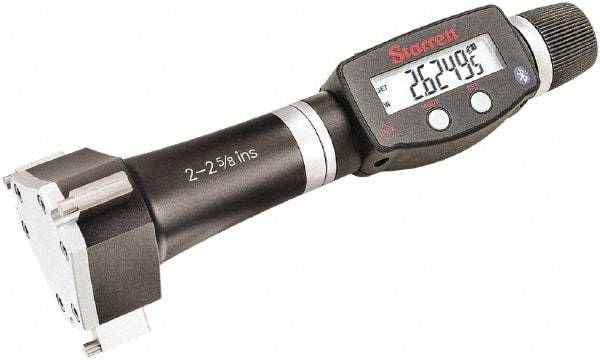 Starrett - 2" to 2-5/8", IP67, Carbide Face Electronic Inside Micrometer - 0.00005" Resolution, 0.0002" Accuracy, 3-1/16" Gage Depth - Makers Industrial Supply