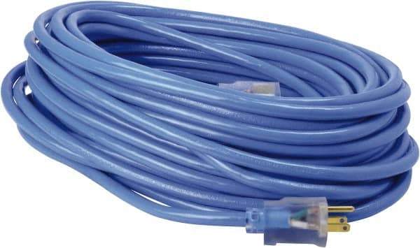 Southwire - 100', 14/3 Gauge/Conductors, Blue & Yellow Industrial Extension Cord - 3 Receptacles, 10 Amps, 125 VAC, UL SJTW, NEMA 5-15P - Makers Industrial Supply