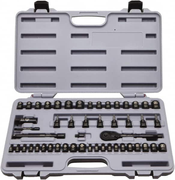 Stanley - 50 Piece 1/4 & 3/8" Drive Standard Socket Set - 5/32 to 9/16", 4 to 18mm, Inch/Metric Measurement Standard - Makers Industrial Supply