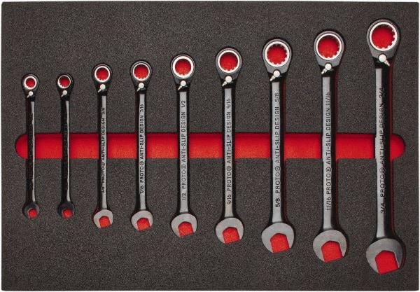 Proto - 9 Piece, 9/32" to 3/4", Spline Combination Wrench Set - Inch Measurement Standard, Black/Chrome Finish, Comes in Roll Pouch - Makers Industrial Supply