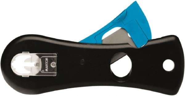 Martor USA - Recessed/Hook Blade Safety Utility Knife - 1.53" Blade, Black & Blue Polycarbonate Handle, 1 Blade Included - Makers Industrial Supply