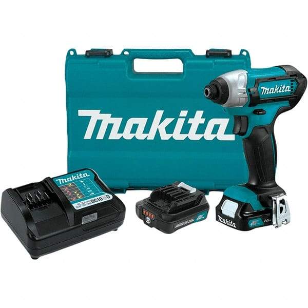 Makita - 12 Volt, 1/4" Drive, 80 Ft/Lb Torque, Cordless Impact Driver - Pistol Grip Handle, 2600 RPM, 2 Lithium-Ion Batteries Included - Makers Industrial Supply