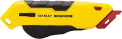 Stanley - Retractable Box Cutter - 2.175" Steel Blade, Yellow & Black Bi-Material Handle, 4 Blades Included - Makers Industrial Supply