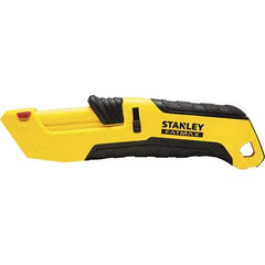 Stanley - Retractable Safety Utility Knife - 2.175" Steel Blade, Yellow & Black Ergonomic Non-slip Grips Handle, 4 Blades Included - Makers Industrial Supply