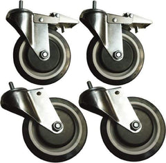 Sandusky Lee - 5" Diam x 5" Wide, Rubber Swivel with Brake Caster - 1,000 Lb Capacity, Stem Mount - Makers Industrial Supply