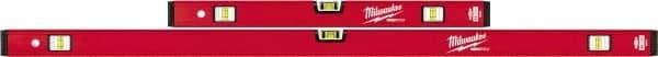 Milwaukee Tool - 24" & 48" Long 6 Vial Box Beam Level - Aluminum, Red, 2 Level & 4 Plumb Vials - Makers Industrial Supply