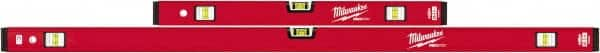 Milwaukee Tool - Magnetic 24" & 48" Long 6 Vial Box Beam Level - Aluminum, Red, 2 Level & 4 Plumb Vials - Makers Industrial Supply