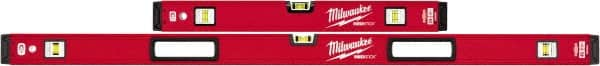 Milwaukee Tool - Magnetic 24" & 48" Long 6 Vial Box Beam Level - Aluminum, Red, 2 Level & 4 Plumb Vials - Makers Industrial Supply