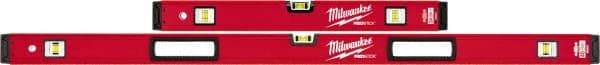 Milwaukee Tool - 24" & 48" Long 6 Vial Box Beam Level - Aluminum, Red, 2 Level & 4 Plumb Vials - Makers Industrial Supply