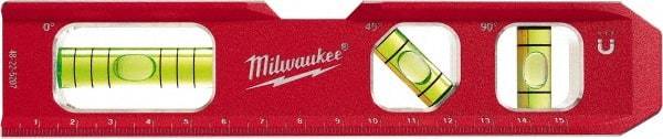 Milwaukee Tool - Magnetic 7" Long 3 Vial Torpedo Level - Aluminum, Red, 1 Level, 1 Plumb & 1 45° Vials - Makers Industrial Supply