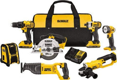 DeWALT - 20 Volt Cordless Tool Combination Kit - Includes 1/2" Compact Drill/Driver, 1/4" Impact Driver, Cut-off Tool/Grinder, Reciprocating Saw, 6-1/2 Circular Saw, LED Worklight & Bluetooth Speaker, Lithium-Ion Battery Included - Makers Industrial Supply