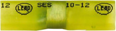 Made in USA - 12 to 10 AWG Compatible, Polyolefin Heat Shrink Insulation, Solder Butt Splice Terminal - 2 Wire Entries, Copper Contacts, Tin Contact Plating, 1-1/2" OAL, Yellow - Makers Industrial Supply