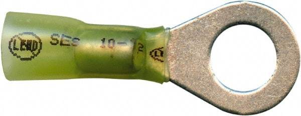 Made in USA - 12-10 AWG Partially Insulated Solder Connection Closed Eyelet Ring Terminal - 3/8" Stud, 1-3/4" OAL x 0.69" Wide, Tin Plated Copper Contact - Makers Industrial Supply