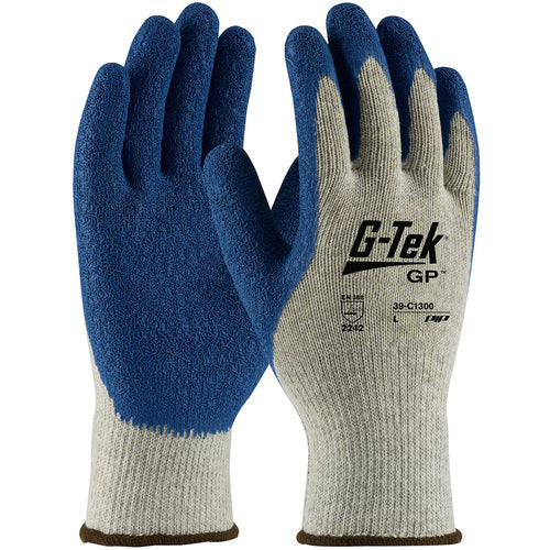 39-C1300/L Seamless Knits - G-Tek GP - Premium Poly/Cotton Gray 10G Shell - Blue Latex Crinkle Grip - Exact Industrial Supply