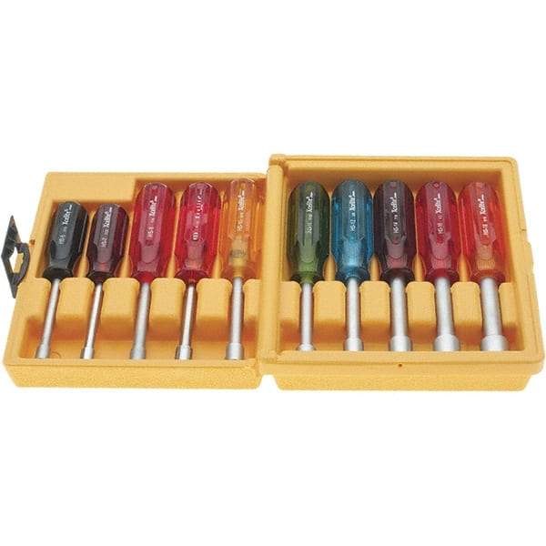 Xcelite - 10 Piece, 3/16 to 9/16" Nut Driver Set - Hollow Shaft, Plastic Handle - Makers Industrial Supply