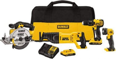 DeWALT - 20 Volt Cordless Tool Combination Kit - Includes 1/2" Drill/Driver, Reciprocating Saw, 6-1/2 Circular Saw & LED Worklight, Lithium-Ion Battery Included - Makers Industrial Supply