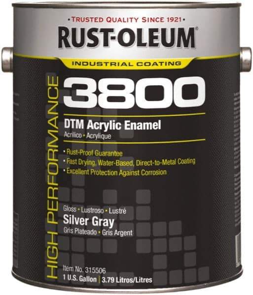 Rust-Oleum - 1 Gal Silver Gray Gloss Finish Acrylic Enamel Paint - 150 to 270 Sq Ft per Gal, Interior/Exterior, Direct to Metal - Makers Industrial Supply