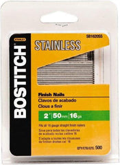 Stanley Bostitch - 16 Gauge 1/16" Shank Diam 2" Long Finishing Nails for Power Nailers - Stainless Steel, Smooth Shank, Straight Stick Adhesive Collation, Round Head, Chisel Point - Makers Industrial Supply