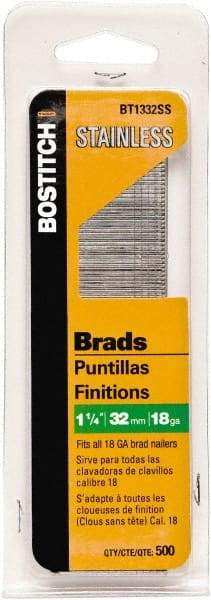 Stanley Bostitch - 18 Gauge 0.05" Shank Diam 1-1/4" Long Brad Nails for Power Nailers - Steel, Bright Finish, Ring Shank, Straight Stick Adhesive Collation, Brad Head, Chisel Point - Makers Industrial Supply