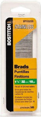 Stanley Bostitch - 18 Gauge 0.05" Shank Diam 1-1/4" Long Brad Nails for Power Nailers - Stainless Steel, Ring Shank, Straight Stick Adhesive Collation, Brad Head, Chisel Point - Makers Industrial Supply