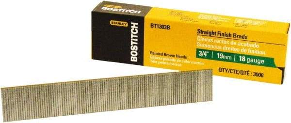 Stanley Bostitch - 18 Gauge 0.05" Shank Diam 3/4" Long Brad Nails for Power Nailers - Steel, Bright Finish, Ring Shank, Straight Stick Adhesive Collation, Brad Head, Chisel Point - Makers Industrial Supply